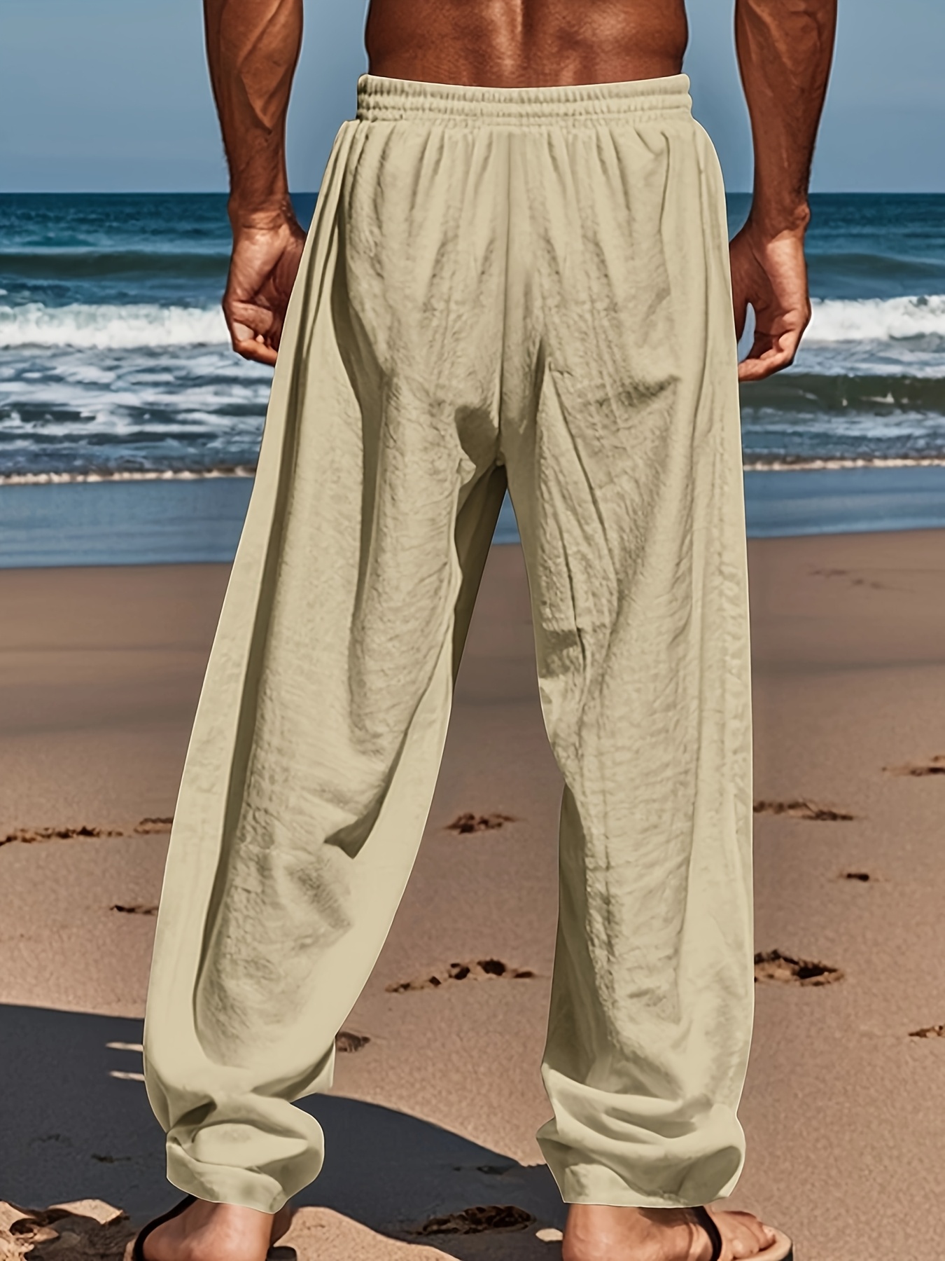 2pcs Men's Heavyweight Linen Pants - 95% Linen 5% Polyester Relaxed-Fit All-Season Trousers with Elastic Waist & Cuff | Breathable Thermal Casual & Horseback Riding Pants for Indoor/Outdoor Activities | Versatile for Semi-Formal to Casual Attire