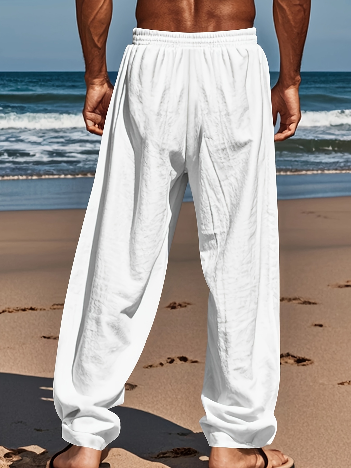 2pcs Men's Heavyweight Linen Pants - 95% Linen 5% Polyester Relaxed-Fit All-Season Trousers with Elastic Waist & Cuff | Breathable Thermal Casual & Horseback Riding Pants for Indoor/Outdoor Activities | Versatile for Semi-Formal to Casual Attire