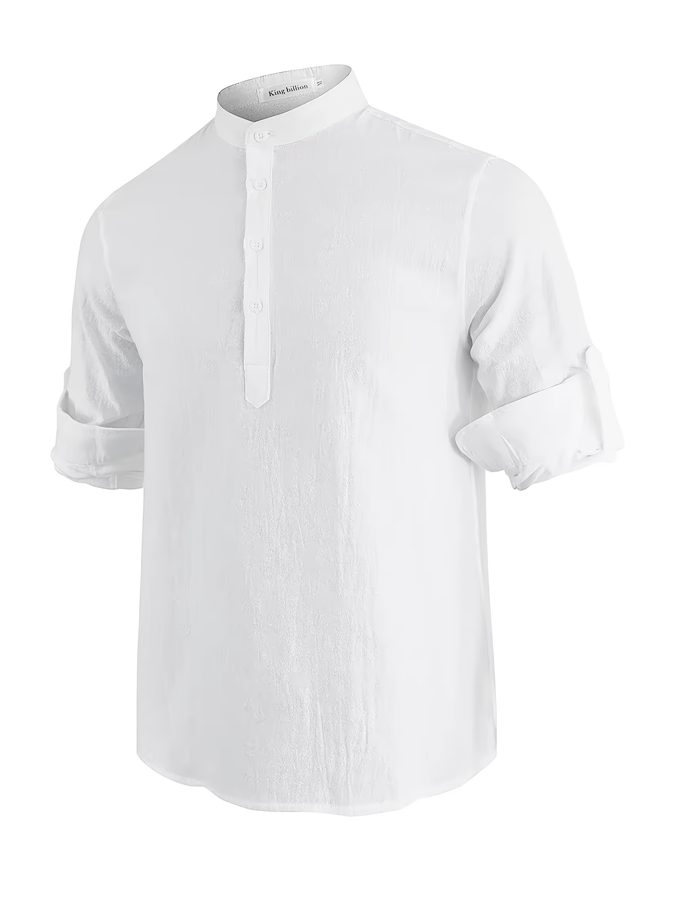 Men's Long Sleeve Shirt, Summer Solid Color Stand Collar Casual Beach Style Plus Size Cotton And Linen Blend Men's Top