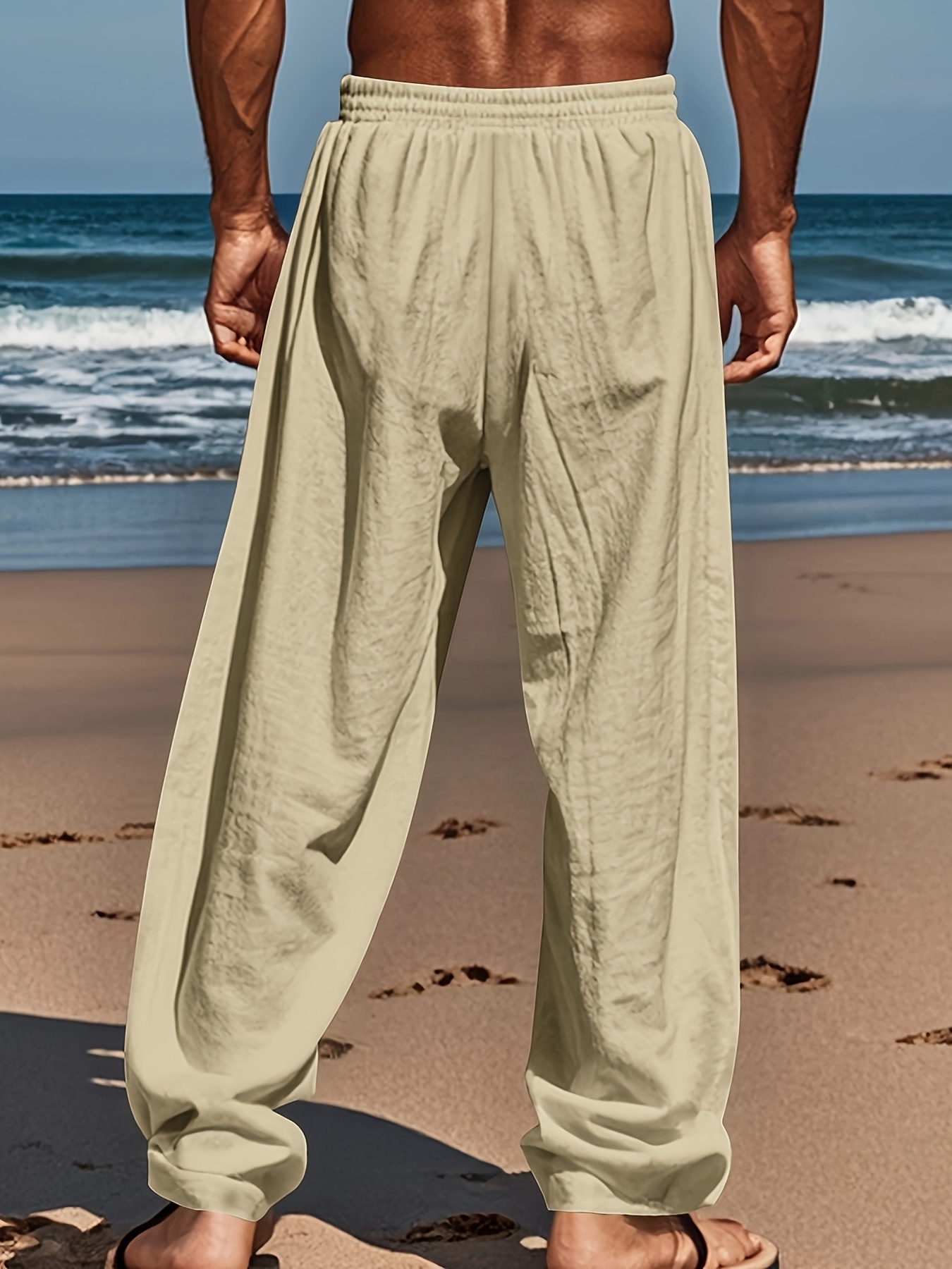 2pcs Men's Heavyweight Linen Pants - 95% Linen 5% Polyester Relaxed-Fit All-Season Trousers with Elastic Waist & Cuff | Breathable Thermal Casual & Horseback Riding Pants for Indoor/Outdoor Activities | Versatile for Semi-Formal to Casual Attire