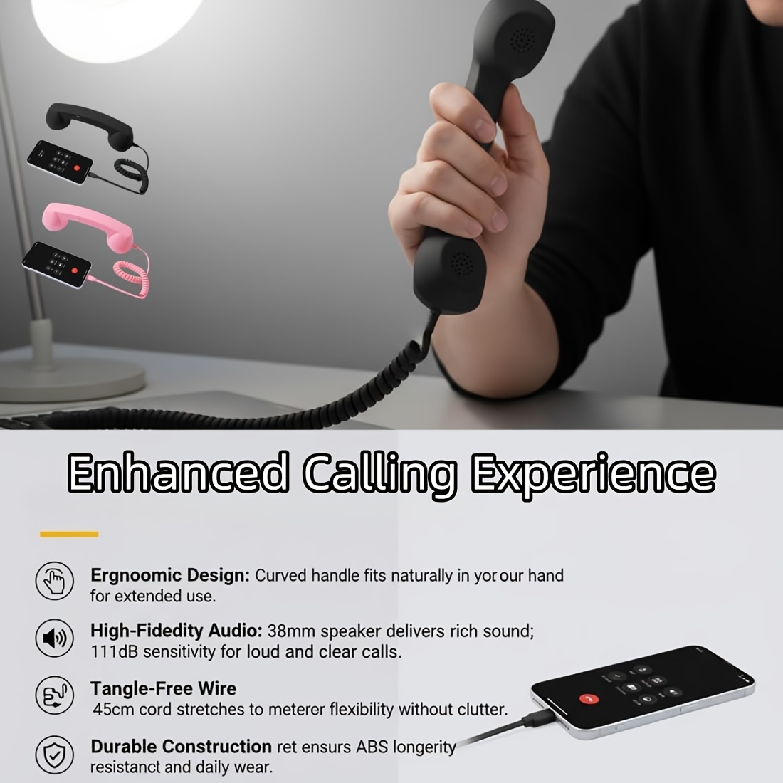 Black Retro Phone Handset, USB-C Plug & Play, Perfect Companion for Office Equipment & Phone Accessories. Nostalgic Design, Practical & Stylish, A Thoughtful Gift for Friends.