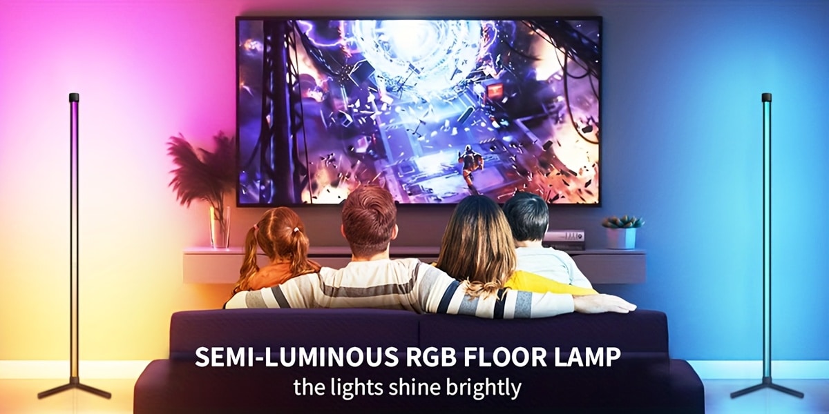 Smart RGB+White LED Floor Lamp with Music Sync, App control Modern Adjustable Gooseneck Corner Light for Gaming Room, Living Room, Party, RGB Color Changing Mood (/Metal)