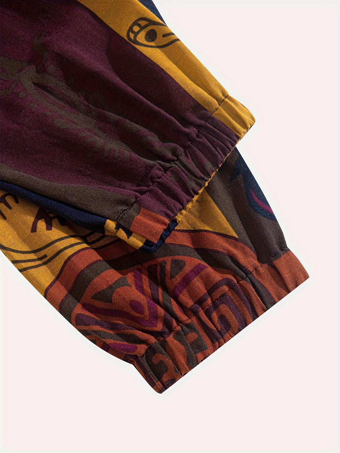Men'S Casual Harem Pants with Drawstring Waist - Loose Fit, Blue & White Tribal Print, Non-Stretch Fabric, Perfect for Daily Wear, Comfortable Clothing | Relaxed Fit Pants | Woven Texture