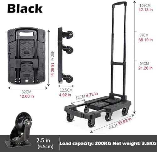Collapsible Hand Trolley with a Load Capacity of 200KG, Featuring Wheels, Designed for Shopping, Transporting Tools, And Moving Items in Workshops And Homes.