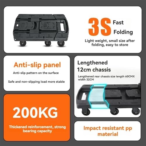 Collapsible Hand Trolley with a Load Capacity of 200KG, Featuring Wheels, Designed for Shopping, Transporting Tools, And Moving Items in Workshops And Homes.