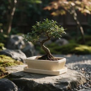 Modern ribbed bonsai pot with saucer, 3D printed in the UAE